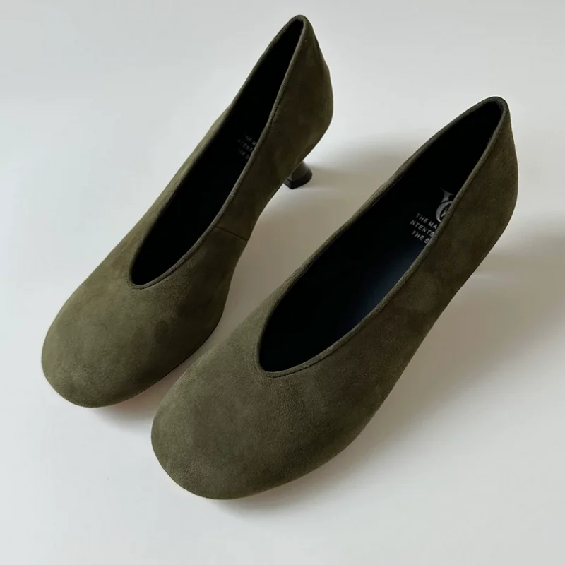 Sewing Lines Shoes for Ladies Round Toes Kitten Heels Stitching Chassure Femme Shallow Female Pumps Solid Zapatos Mujer Pleated