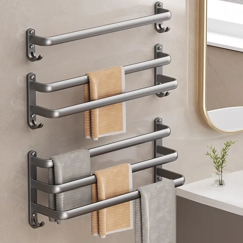 Towel rack No punching toilet Wall-mounted bathroom Towel hanging rod Space aluminum bathroom Toilet storage rack