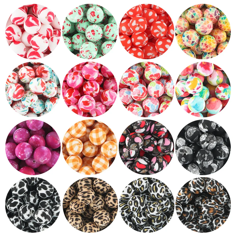 

Sunrony 15MM 10Pcs New Printed Leopard Round Silicone Beads Food Grade DIY Pacifier Chain Jewelry Necklace Making Accessories