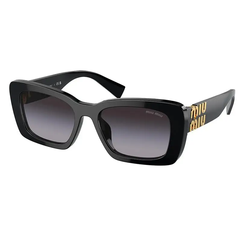 Miu Miu 0MU07YS 1AB5D1 53mm Square Sunglasses Black Acetate Gold Logo Grey Gradient CAT.3 UV400 Luxury For Men And WomenWomen
