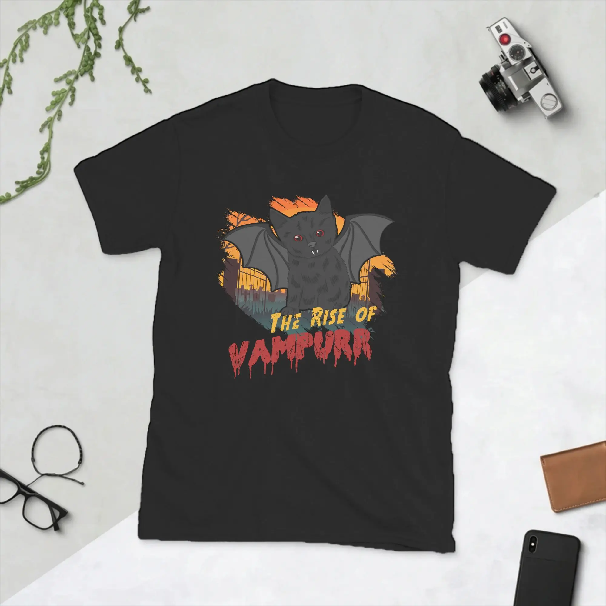 Return of The Vampurr  T-Shirt for Men Cat Kitty Halloween Awesome Cotton Tee Shirt Round Neck Short Sleeve T Shirt