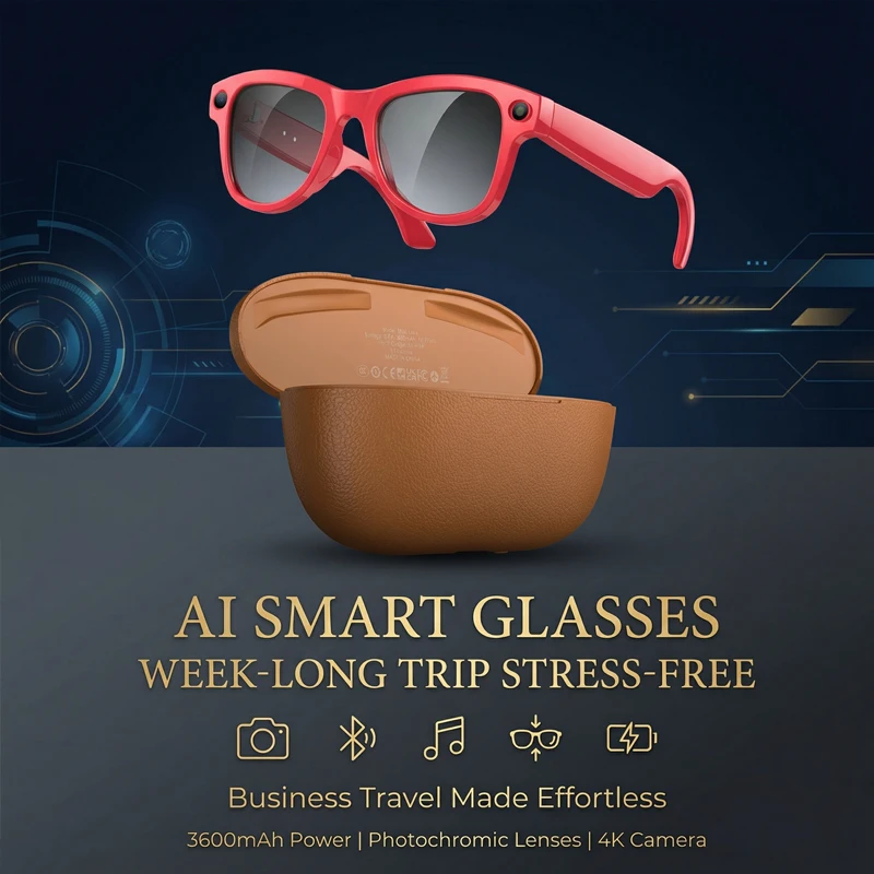 

AI Smart Camera Glasses Bluetooth Voice Assisatant Music Sunglasses 2026 Sports Headphones Photochromic Eyewear Charging Case