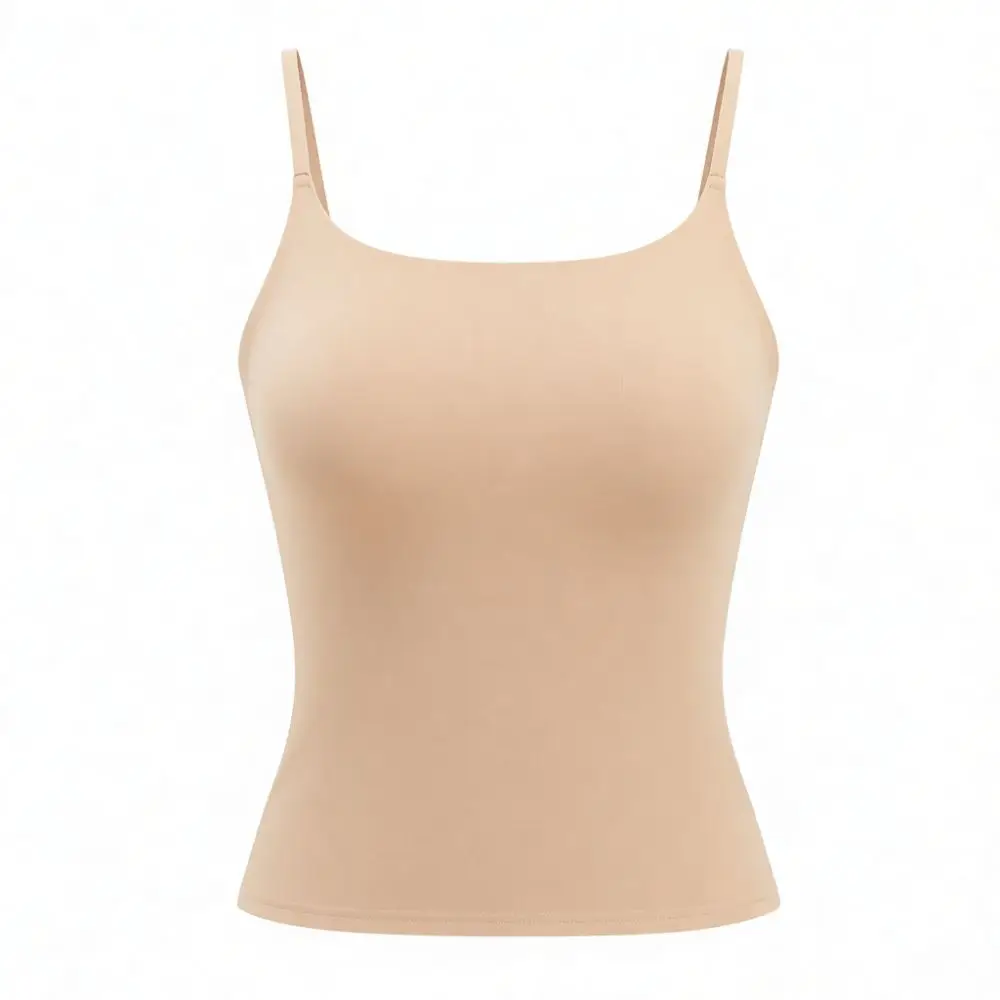 Women Seamless Vest Camisole Built In Bra Padded Square Neck Tank Top Invisible Underwear Basic Casual Essential Apparel