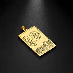 Dawapara Pentacles Tarot Card Pendant for Necklace Stainless Steel Golden Black Jewelry Accessories Charms Pendants