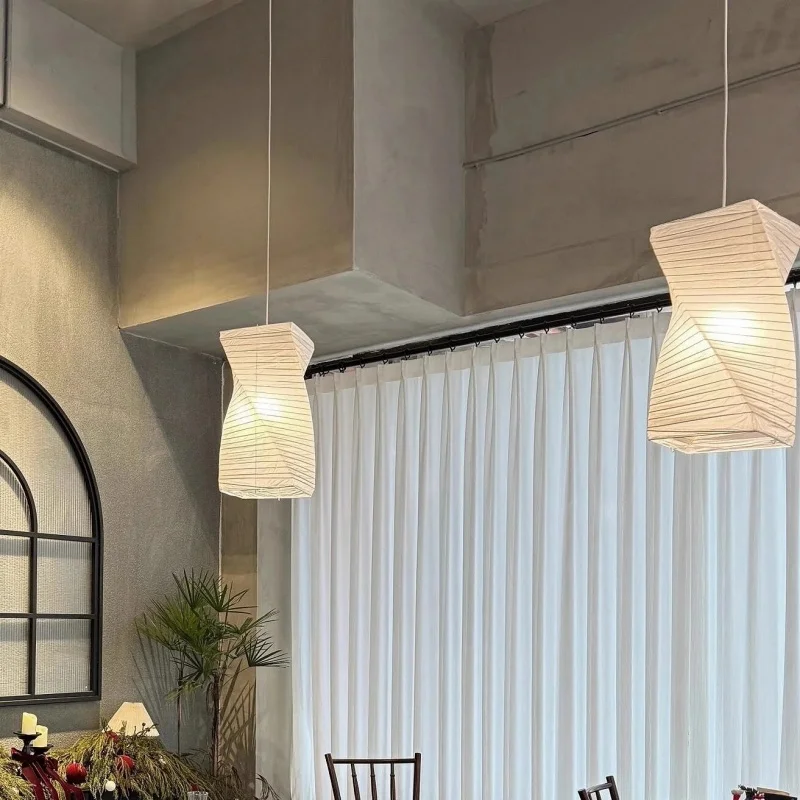 Lampade a sospensione a LED giapponesi Wabi Sabi Sala da pranzo Decorazioni per la casa Lampadario quadrato in carta di riso Illuminazione Lampada a sospensione per camera da letto