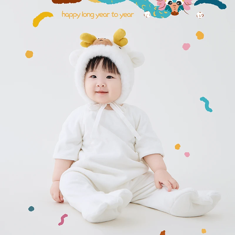 Baby Photography Clothes 12 Months Children Outfit Dragon Year Themed Jumpsuit Hat 2pcs/Set Studio Infant Photo Accessories