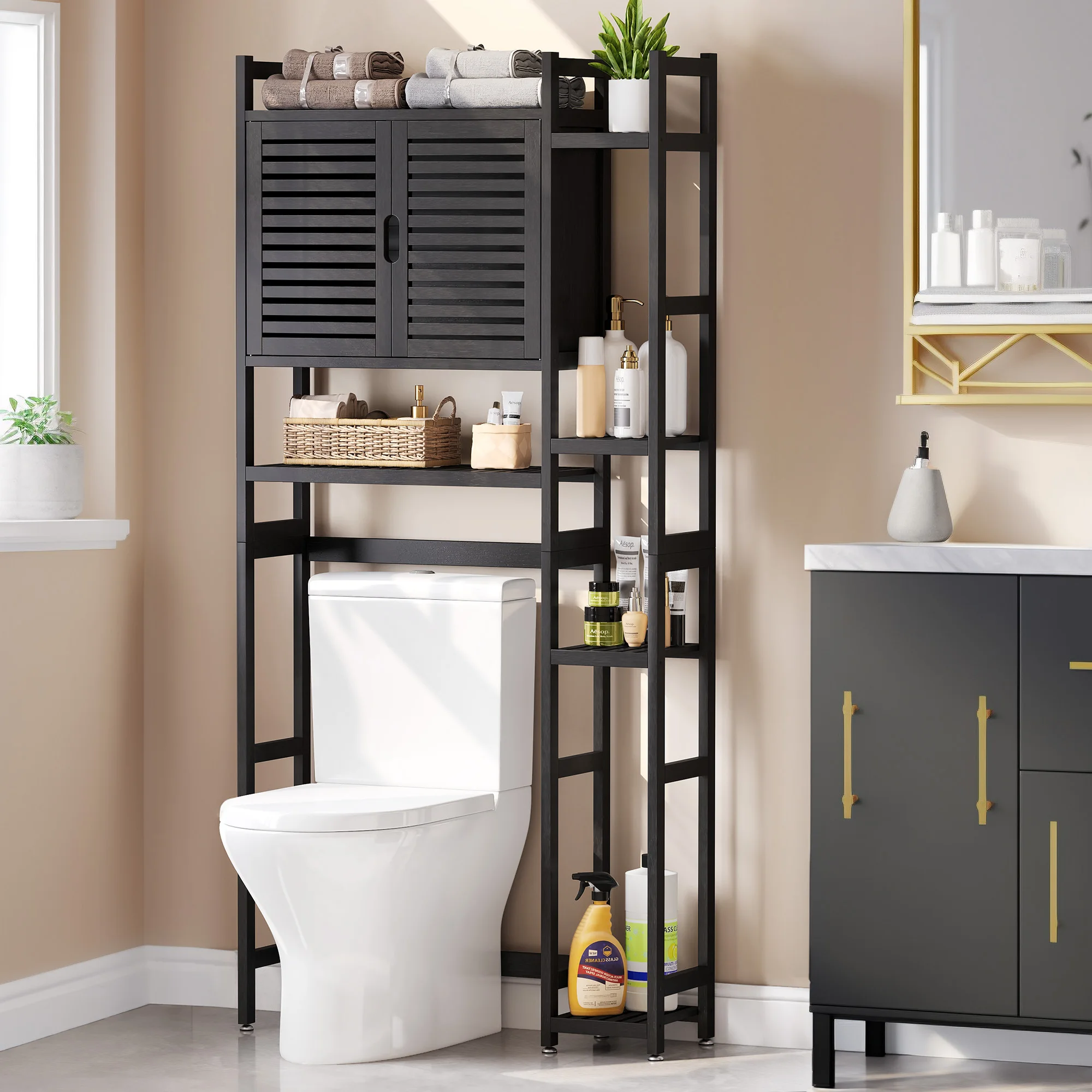 Bamboo Over The Toilet Storage Cabinet Bathroom Cabinet with Shelves Toilet Rack