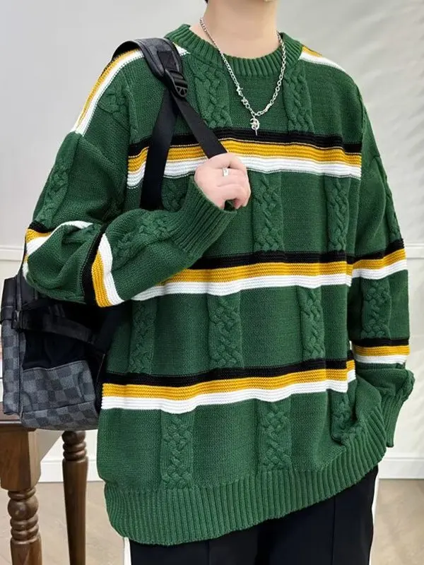 

Men's Loose Fit Color Blo Knit Sweater Autumn Winter Casual Vintage Striped Hoodie Comfortable Breathable Polyester Fiber