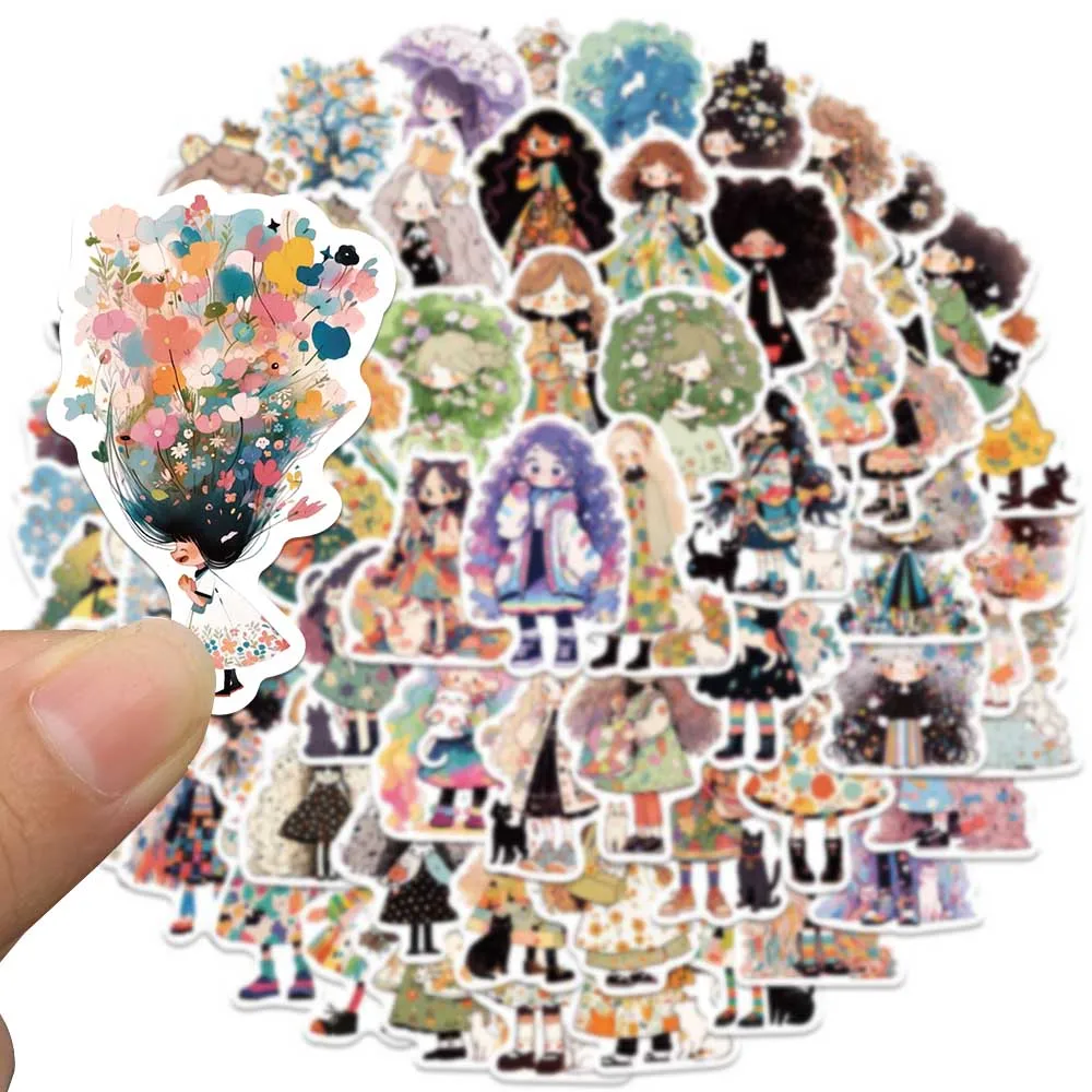 60pcs Cute Cartoon Anime Girls Graffiti Stickers For Laptop Water Bottle Luggage Notebook Phone Waterproof Vinyl Decals