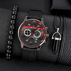 3PCS Set Fashion Mens Bracelet Necklace Watches Men Business Quartz Wrist Watch Classic Male Casual Nylon Watch Reloj Hombre