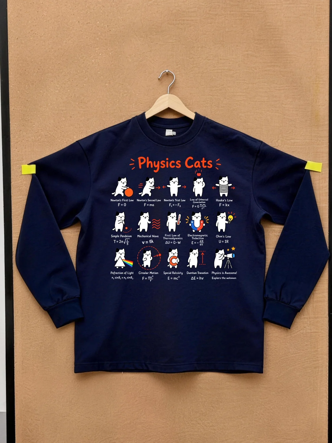 Pure Cotton Long Sleeve T-Shirt High School Student Physics Formula  Print Unisex Autumn Winter Comfortable Breathable Tee