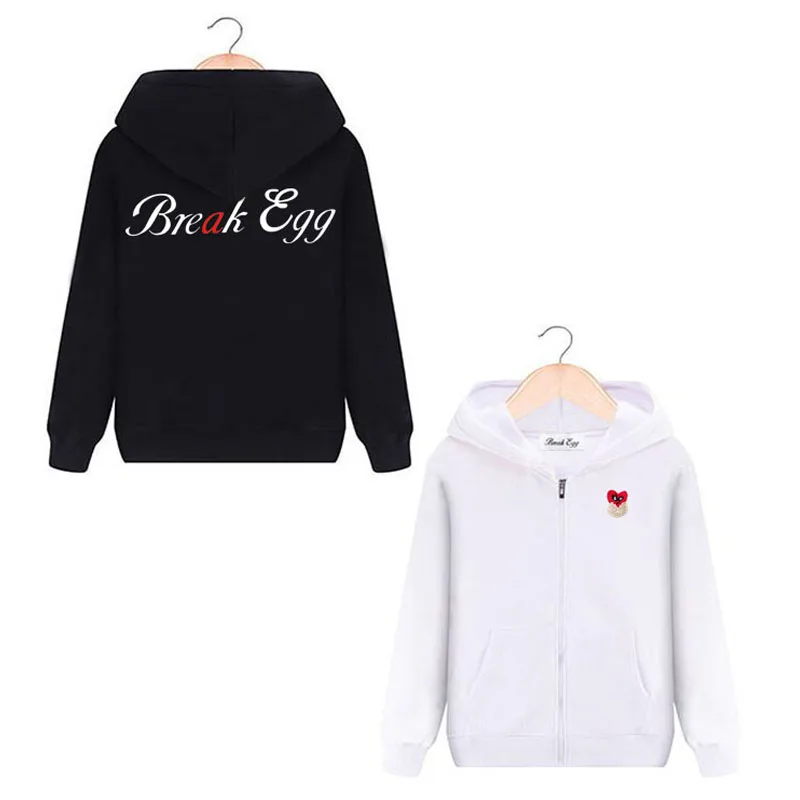 

Break Egg Boy Girl Hoodie Cotton Heart Eggshell Embroidery Back Letter Printing Zipper Pocket Loose Thin Autumn Casual Sweater