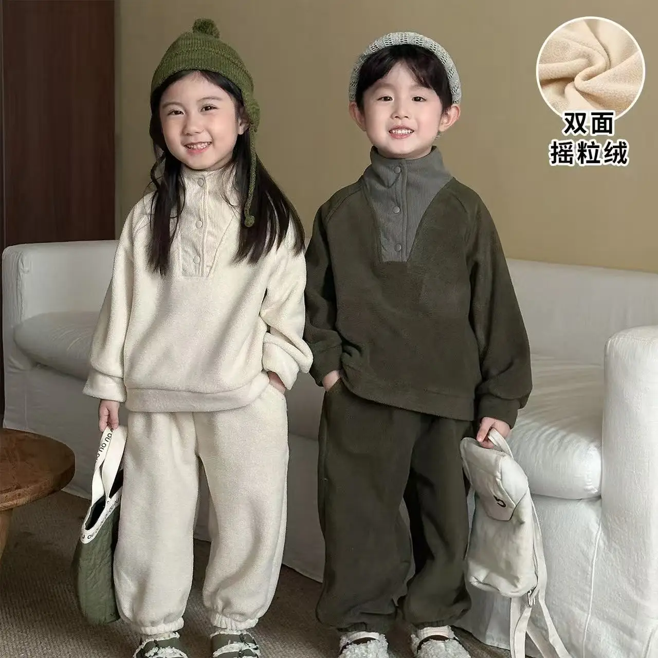 Autumn Winter Kids Boys Tracksuit Kids Clothing Set Fleece Hoodie And Pants 2 Pcs Girls Suit Turtleneck Double Fleece 80-150CM