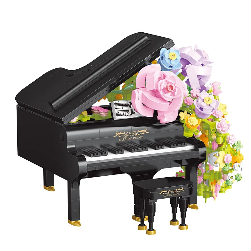 Instrumentos musicais criativos mini bloco de música piano flor movimento tijolos de construção brinquedos educativos coleção para meninas presente