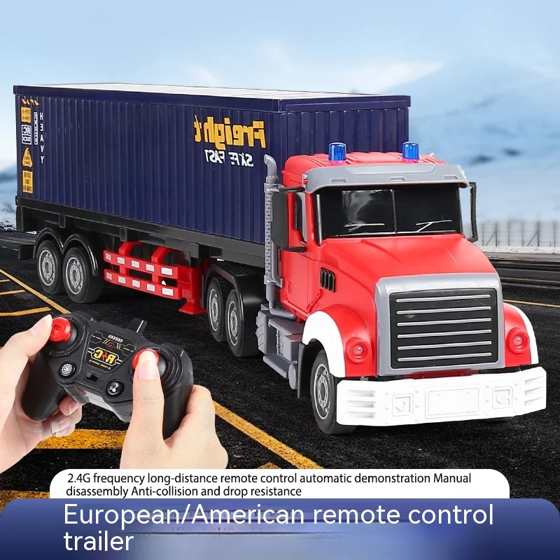 Children\'s Container Truck Double-decker Transporter Electric Remote Control Semi-trailer Tractor Flat Trailer Rc Boys Toys