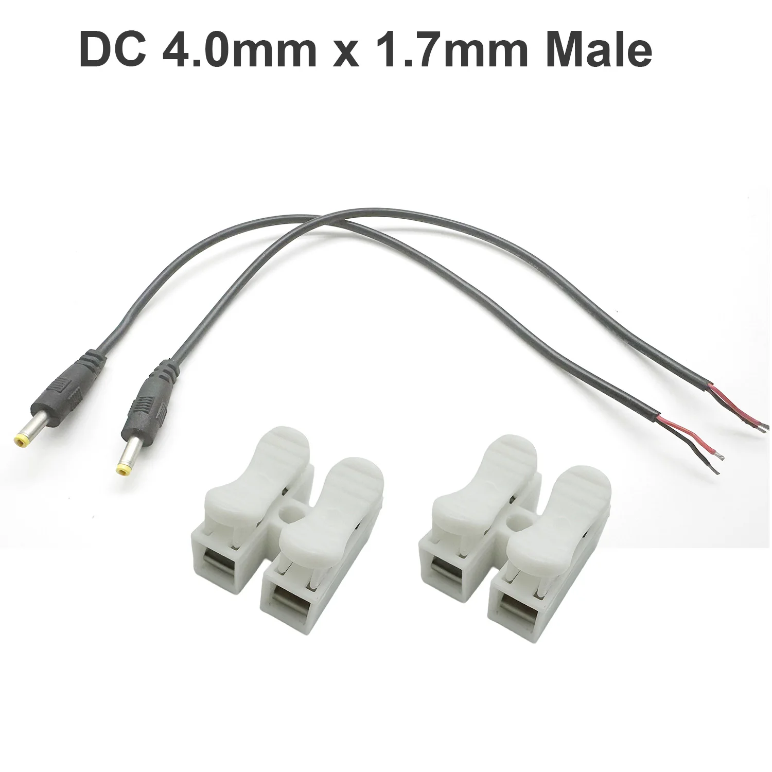 2pcs DC 4.0mm 1.7mm Power Cable Straight Male Plug 12V 24V 0.3m for CCTV Camera LED Strip Light Router Power Supply Wire Cord
