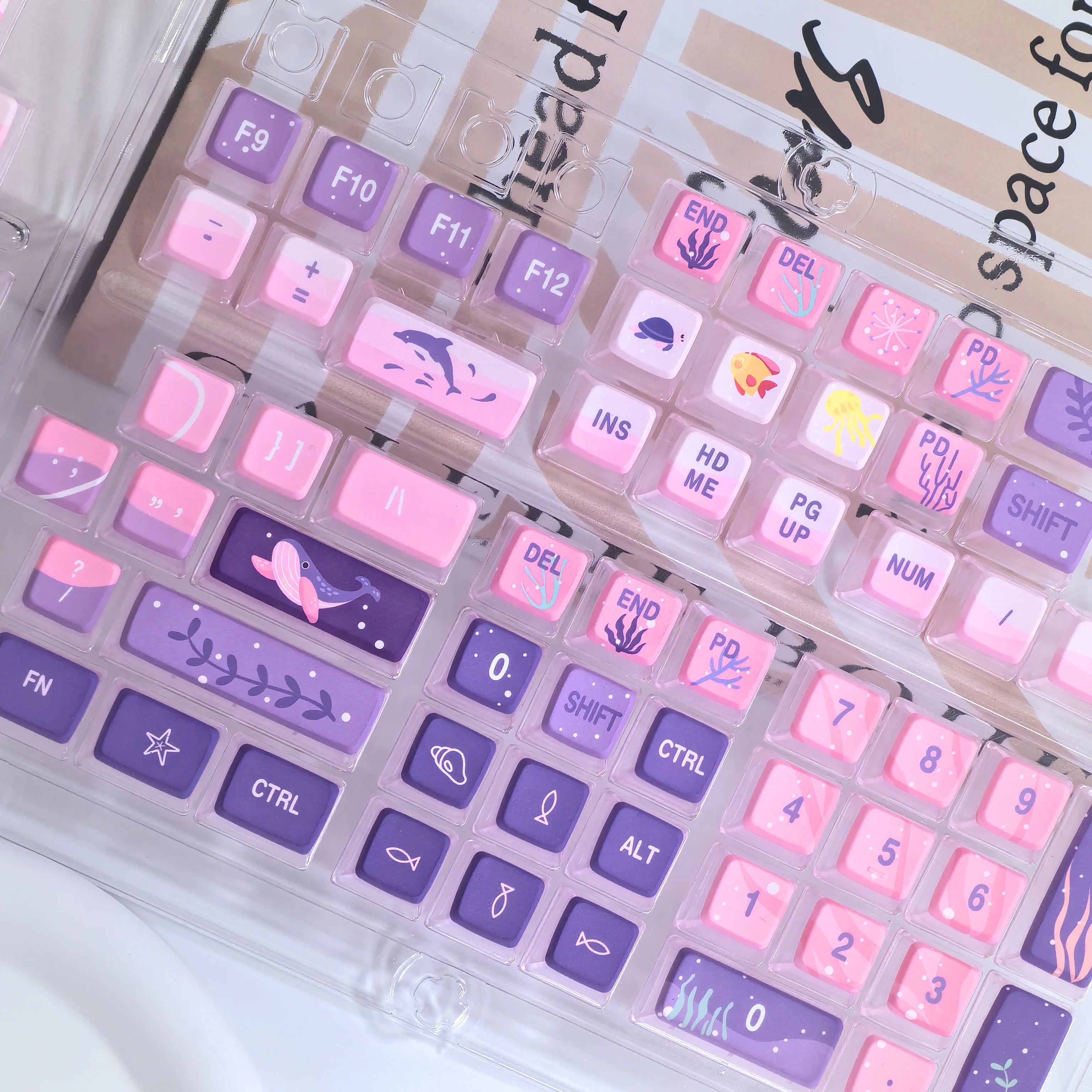 Imagem -03 - Keycap Mundo Subaquático Pudim de Cristal Translúcido 117-chave Abs Pbt pc Elemento de Baleia Gradiente Colorido Roxo Rosa 117 Chave