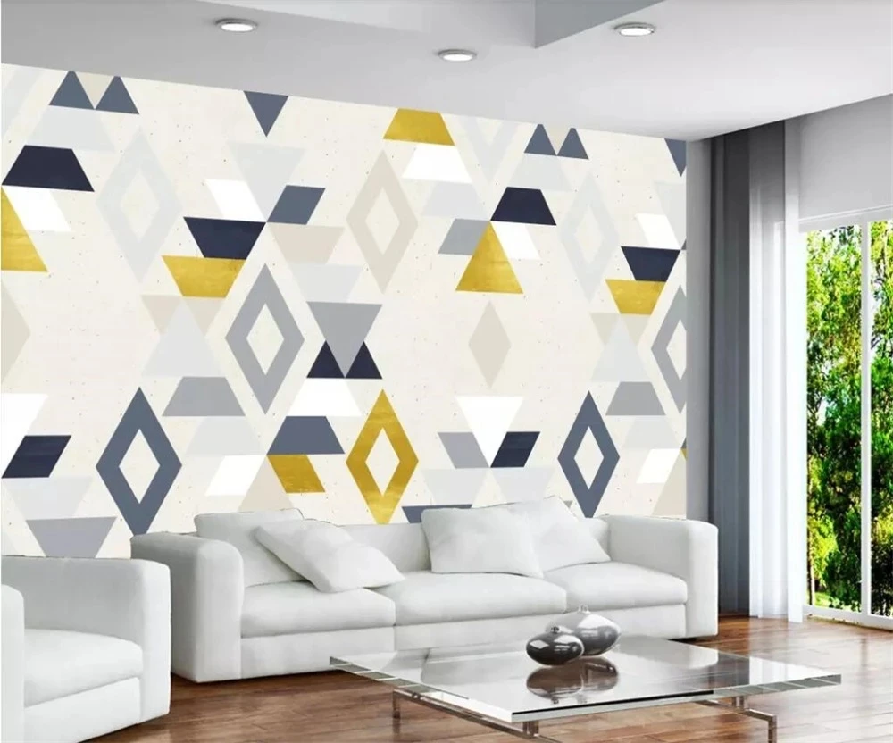 Customized 3D mural Nordic retro nostalgic abstract geometric triangle wallpaper Living room TV background bedroom restaurant