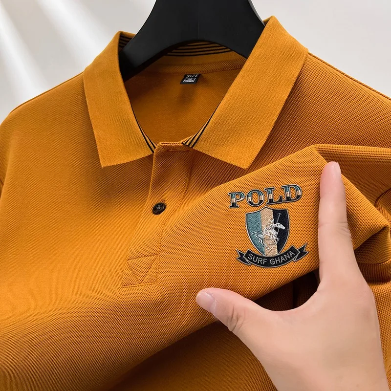 

High Quality Embroidery Embroidery Polo Shirts for Men Spring Autumn Long Sleeve Solid Color Slim Casual Lapel Pullover Shirt
