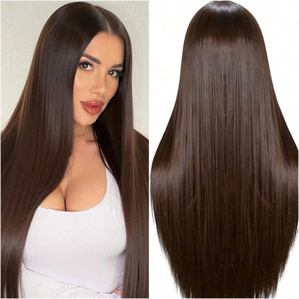 

220 Density Bone Straight Chocolate Brown 30 40 Inches 13x6 13x4 HD Lace Frontal Wig Preplucked Colored Brazilian Wigs for Women