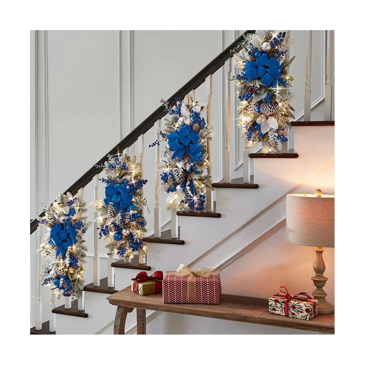 Guirxiété de Noël Swag pour escaliers, porte, cheminée, fenêtre, extérieur, intérieur, décor de Noël rouge