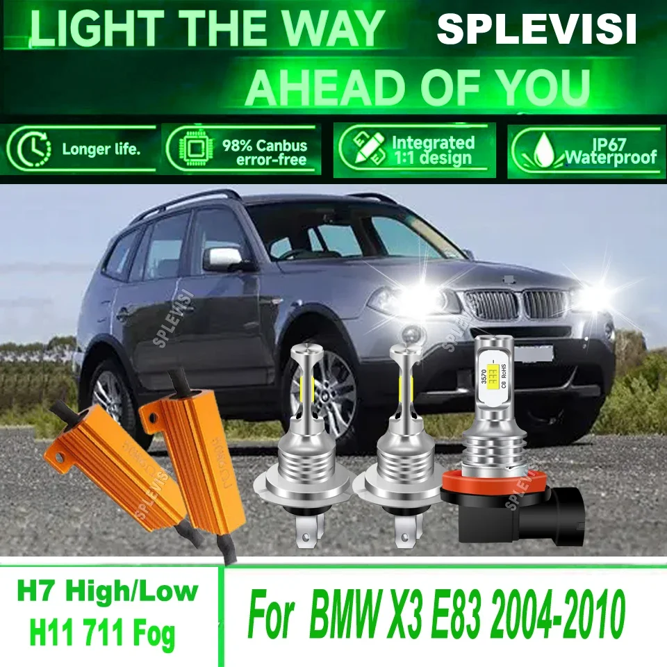 H7 477 H11 Canbis LED 6000K Headlight Fog Upgrade Lights High Performance For BMW X3 E83 2004 2005 2006 2007 2008 2009 2010
