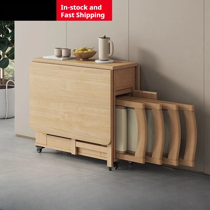 

Компактный деревянный складной обеденный стол и стулья, набор из массива дерева, один стол и четыре стула, прочный, 1,3–0,8–0,75 м