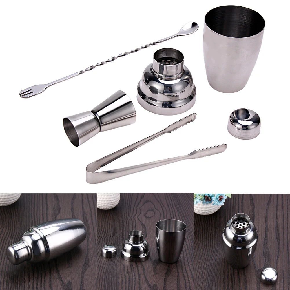 4pcs Cocktail Shaker Barware Tools Lightweight Stainless Steel Cocktail Mixer Set Portable with Jigger for Bartender Supplies