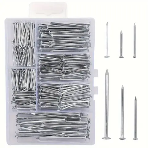 280pcs Assorted Hardware Nails Kit, Steel Picture Hanging & Wood Nails, Wall Nails with Storage Box, 6 Sizes, Smooth Finish,