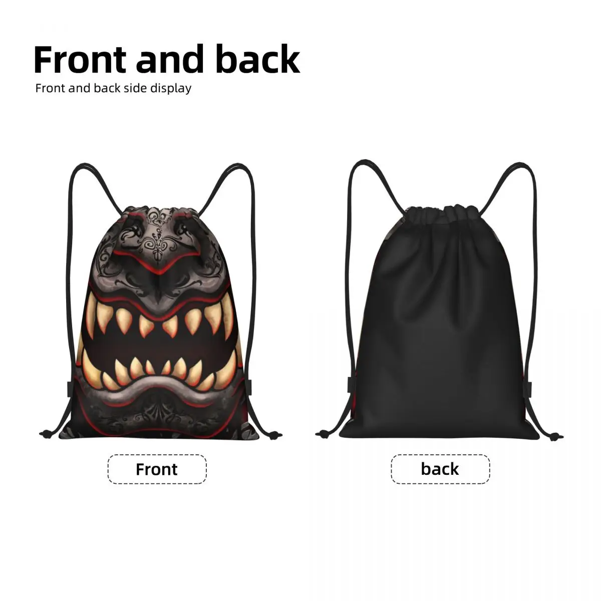 Gothic Oni Hannya Drawstring Backpack Women Men Sport Gym Sackpack Portable Japanese Samurai Demon Shopping Bag Sack