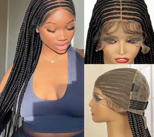 Synthetic Knotless Box Braided Wig Full Lace Cornrow Braids Wig for Black Women with Baby Hair 36 Inches Long Twist Braiding Wig