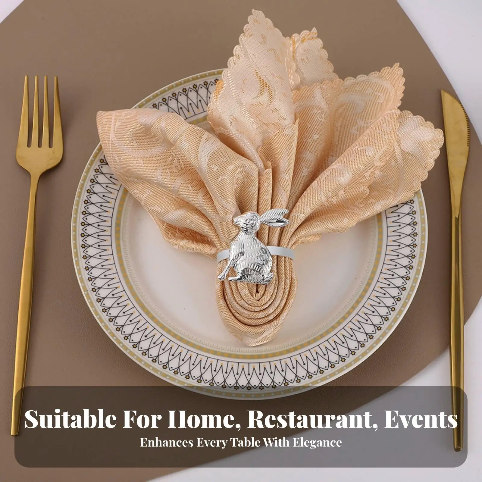 Sturdy Alloy Rabbit Napkin Ring Holder Cute Metal Serviette Clip for Dining Table Decoration Accessories for Wedding or Party