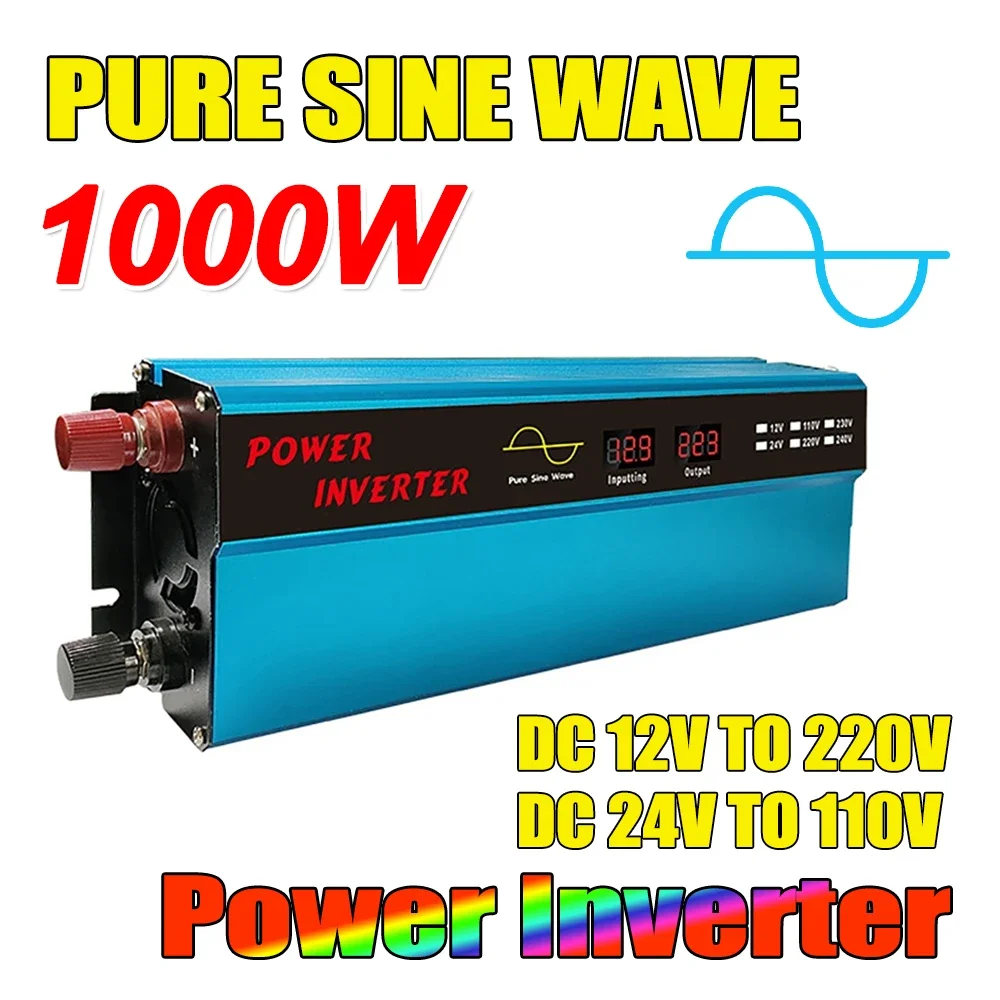 

1000W Pure Sine Wave Power Inverter Smart Dual Digital Display Car Inverter Outdoor Power Converter Universal Socket Transformer