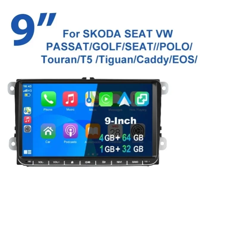 ESSGOO 9" Android15 4+64G 1+32G für VW Golf 5 6 Passat Polo Touran Tiguan Caddy EOS T5 SEAT SKODA Autoradio kabelloses CarPlay Android Auto GPS RDS FM WLAN Bluetooth Mirror Link Lenkradsteuerung