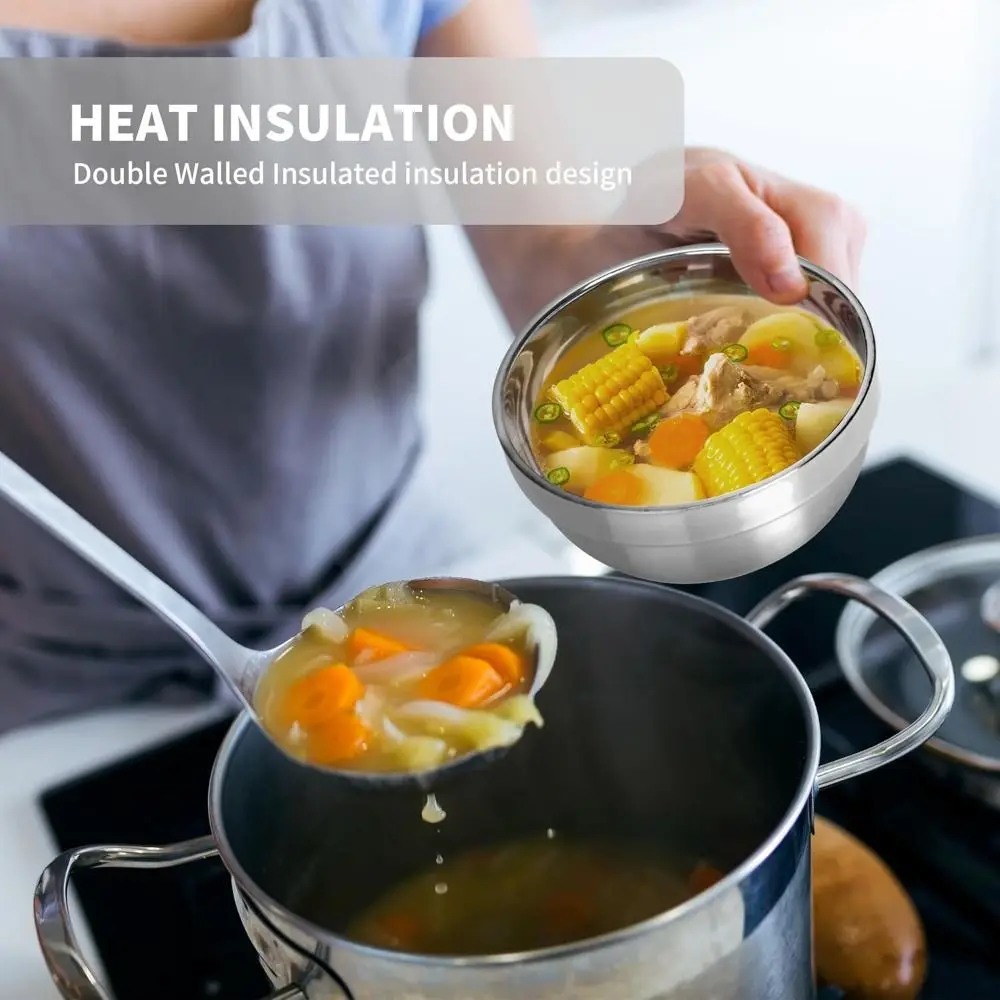 

304 Stainless Steel Stainless Steel Bowls Double-layer Thick Durable Anti Scalding Bowls Soup Rice Bowls Kindergarten