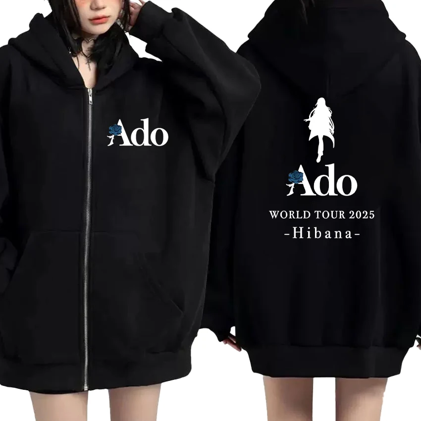 

Ado World Tour 2025 Hibana Zipper Hoodies Men Women Fashion vintage Style Loose Outerwear Unisex Fleece Vintage Zip Up Pullover