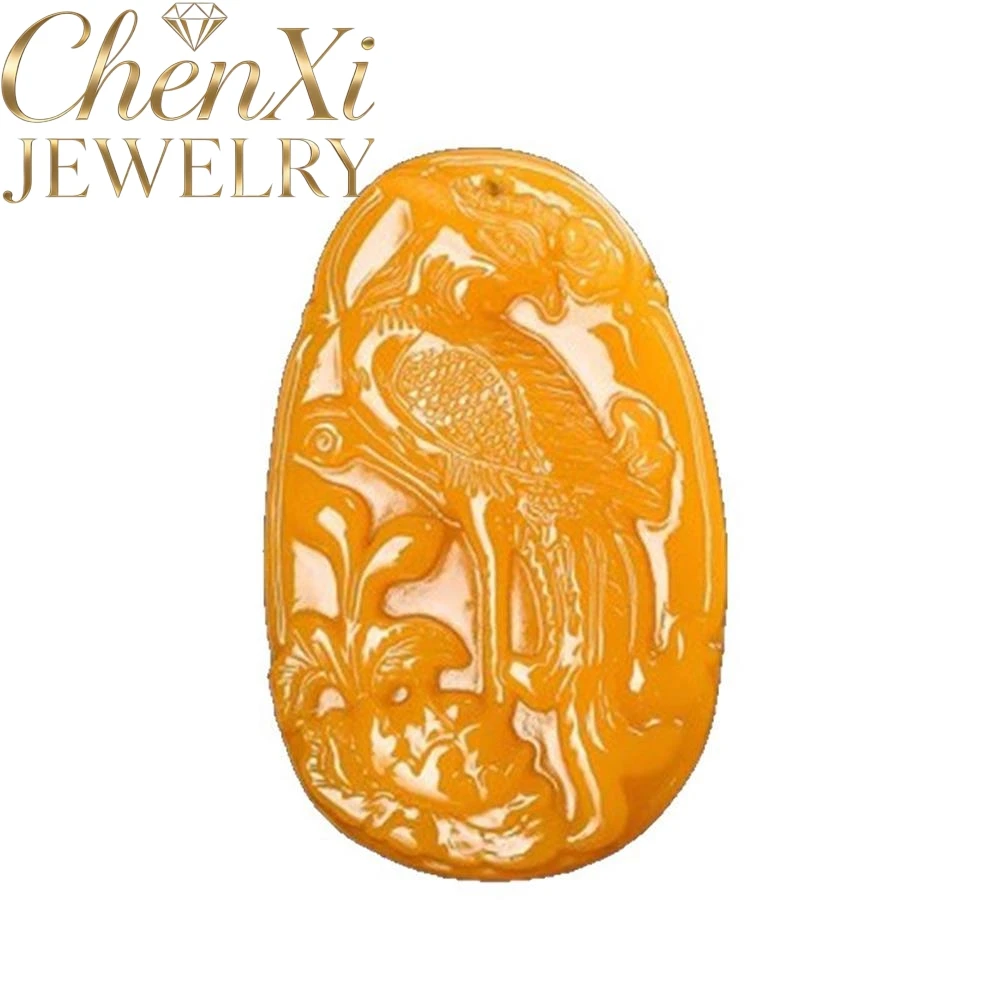 

High-End Natural Hetian Jade Chicken-Fat-Yellow Phoenix Pendant Luxury Quality Fashion Fine Jewelry Exquisite Elegant Charms