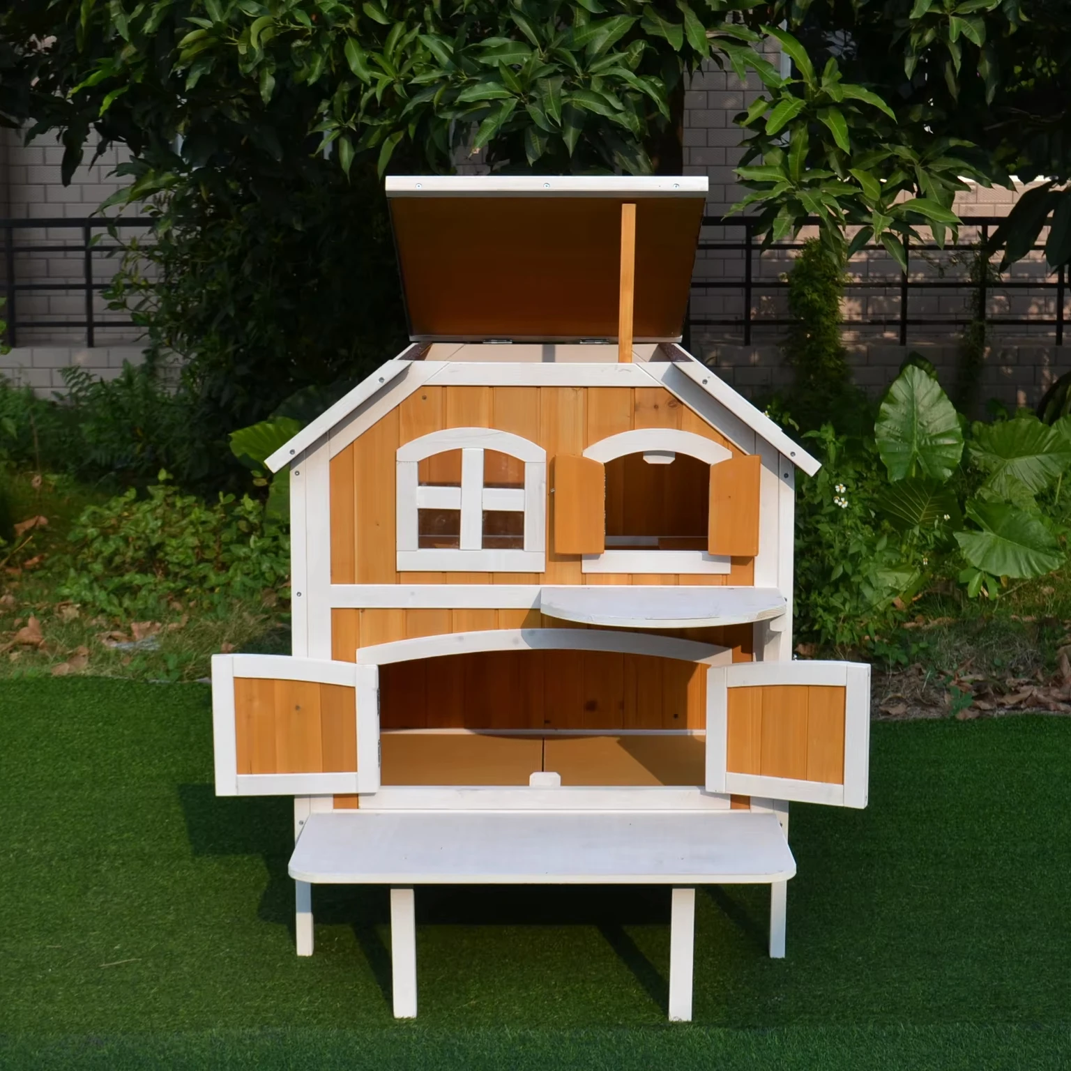 Cat House with Door, Rainproof - Kids Outdoor Table And Chair Set 评论和价格