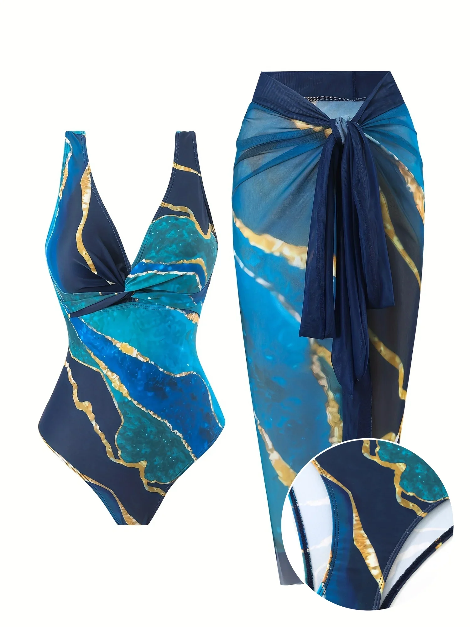 

Купальники из двух частей, цельный купальный костюм с V-образным вырезом и юбка-саронг с накидкой, женские купальники и одежда