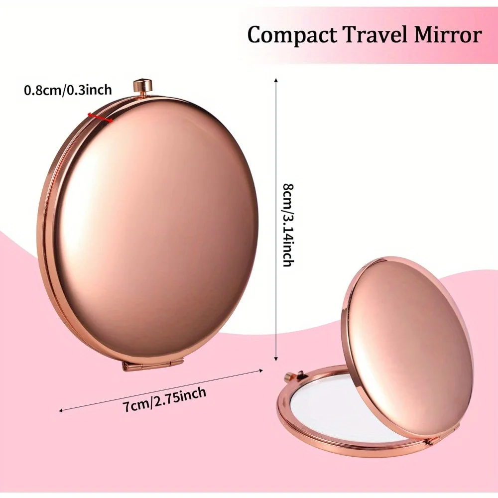 مرآة مكياج محمولة معدنية متينة للسيدات أداة تجميل خارجية عالية الوضوح مرآة مزدوجة الجوانب نمط حروف زهرية سوداء