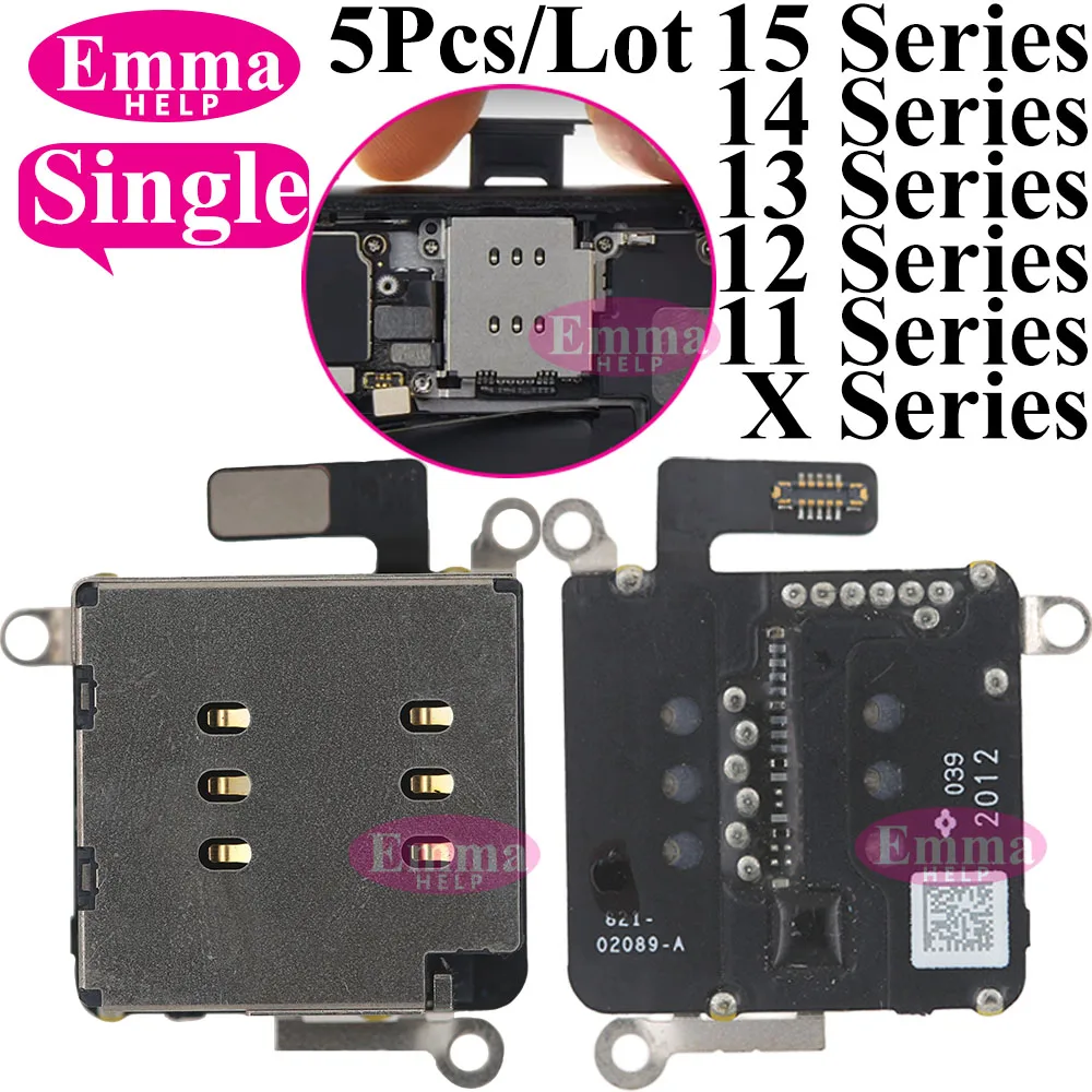 5Pcs SIM Card Tray Socket Slot Adapter Connector Reader Flex Cable Single For iPhone 11 12 13 15 Pro Max 14 Plus XS XR