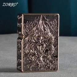 ZORRO Brass Armor Five Faced Sculpture Nine Tailed Fox Oil Lighter Classic Grinding Wheel Ignition High end Lighter Smoking
