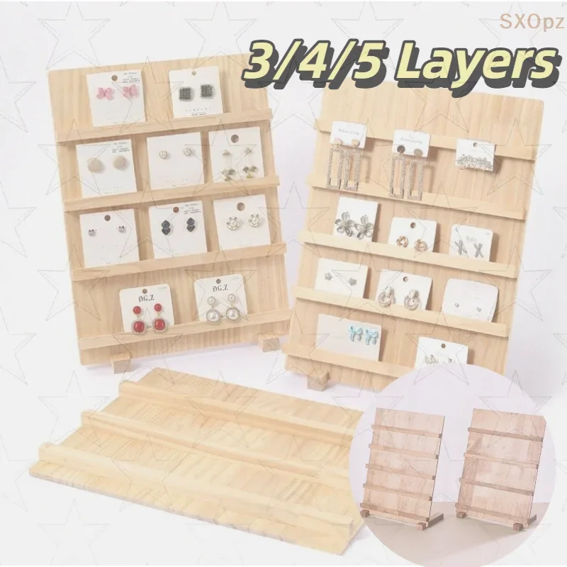 الخشب القرط عرض المدرجات 3/4/5 طبقات مجوهرات القرط عرض حامل الخشب القرط حامل بطاقة لتنظيم متجر المنزل #1