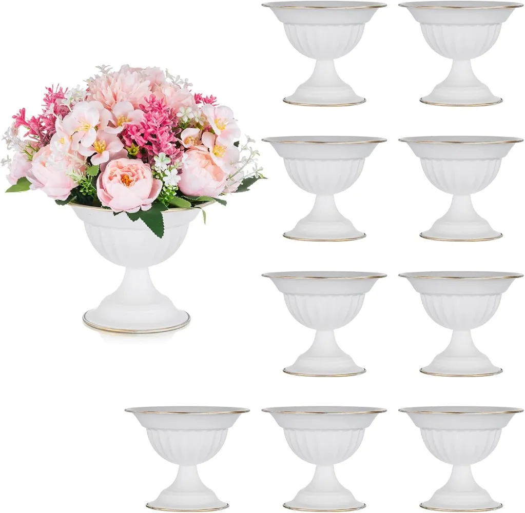 Sziqiqi White Flower Arrangements Pot Vase for Wedding Centerpieces Tables - 10 Pcs Small Metal Flower Planter Urn Vase Pot