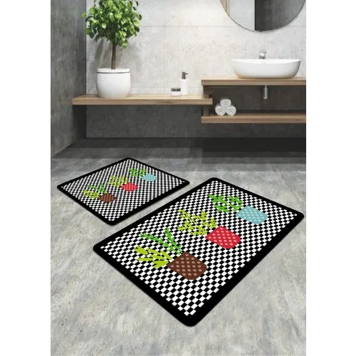 Ardizayn Checkerboard Patterned Flower Motif Slip-Resistant Leather Sole 2'li Toilet Seat Pad