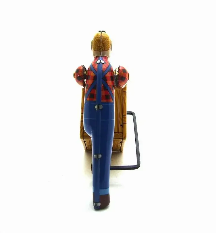 [Funny] Adult Collection Retro Wind up toy Metal Tin wharf Worker is working Move box Clockwork toy figures model vintage toy