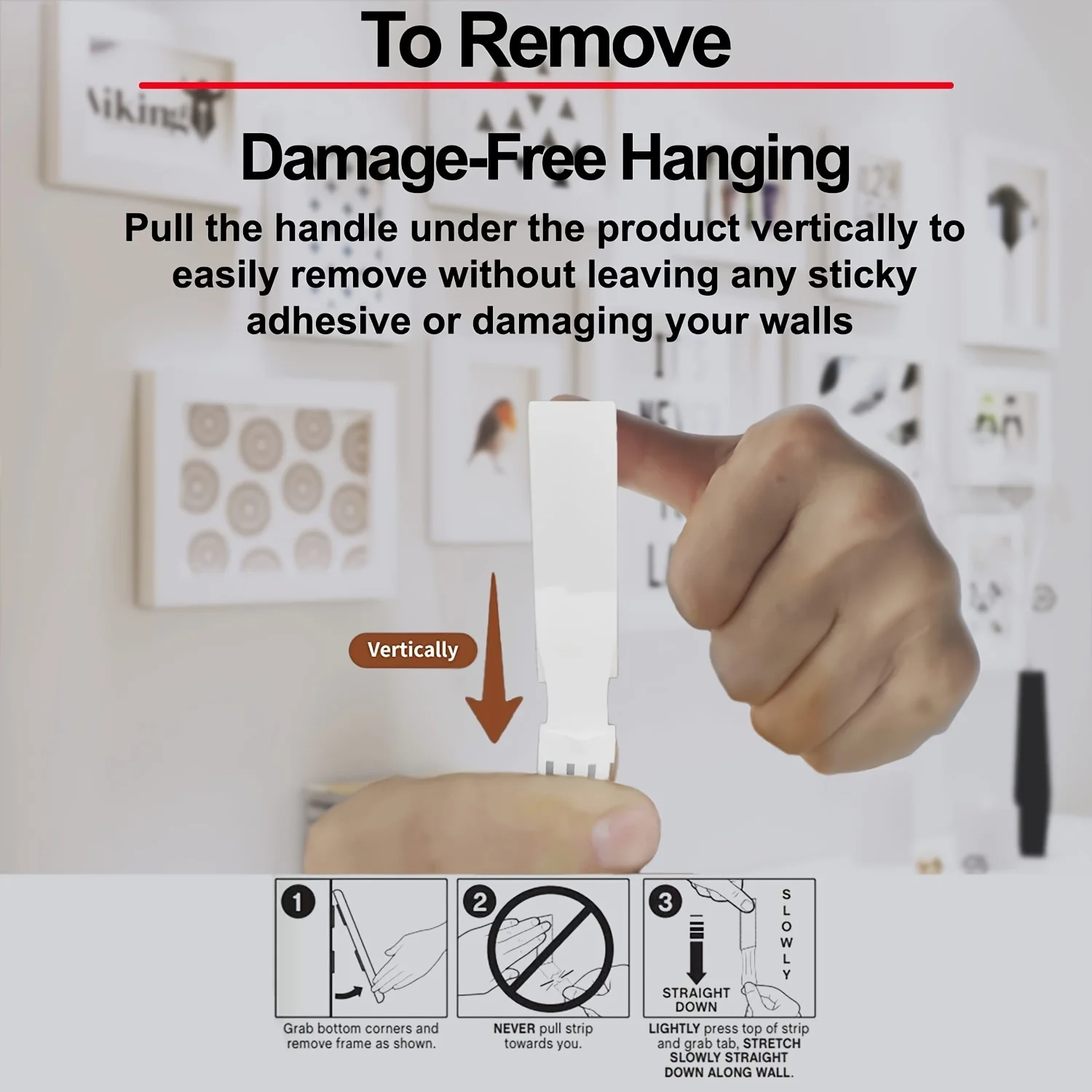 12-60PCS Heavy Duty Non Perforated Hanging Picture Strip - Easy to Use Non Trace Velcro Frame Adhesive Buckle Accessories