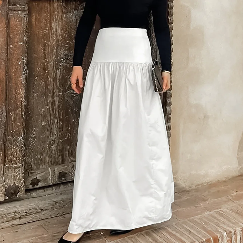 Summer Women's Fashion High Waist A Line Loose Long Skirts White Casual Skirt 2026 New Korean Style Pleated Skirts Clothing