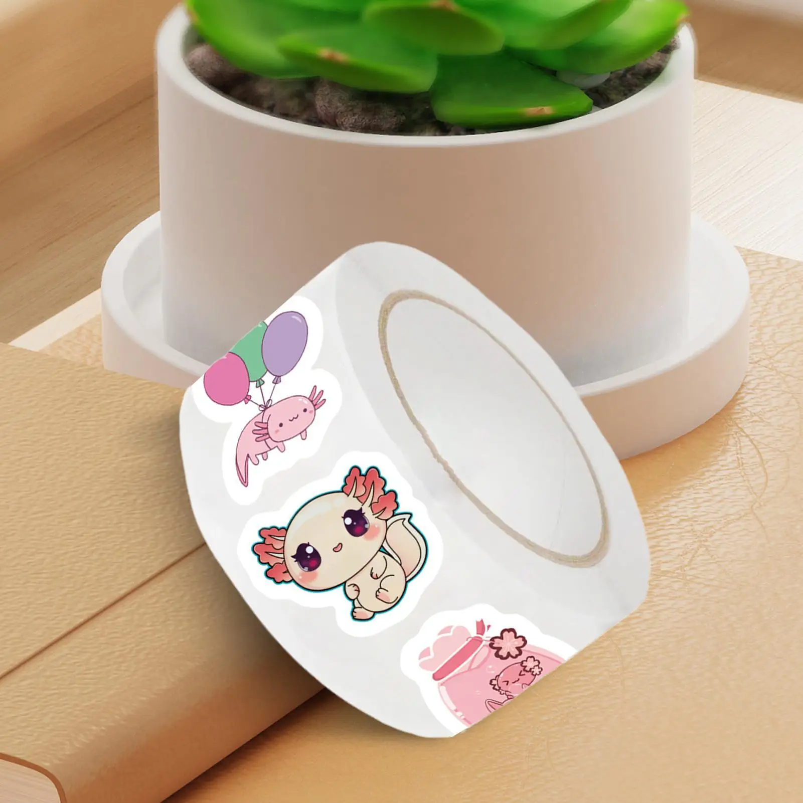 Naklejki z aksolotlami dla dzieci, 500 sztuk/rolka, wodoodporne naklejki do dekoracji, do dziennika, do klasy, na przyjęcia szkolne, do biura.