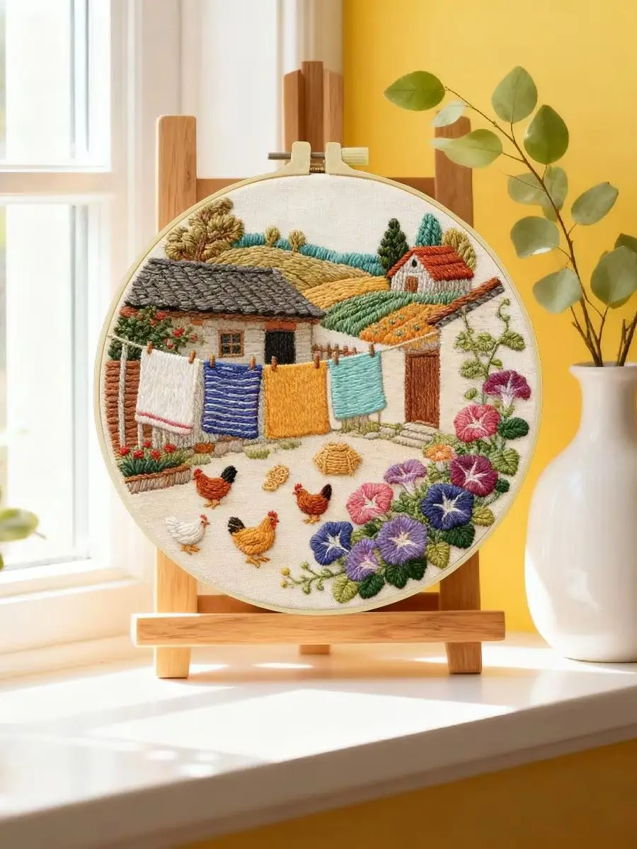 1 Stück 20X20CM/15X15CM 7,87/6,3 Zoll Farmhaus-Stickerei-Starter-Kit DIY-Kit DIY-Stickerei-Set Handarbeiten Nähkunst – Detail 6